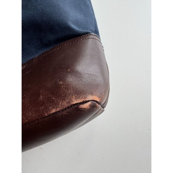 BANANA REPUBLIC Navy Cotton Canvas Brown Leather Trim Tote Bag Purse - Picture 4 of 12